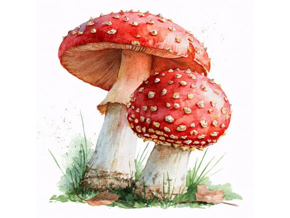 Download 12 JPG Red Mushroom Watercolor Set - Jpg Collection