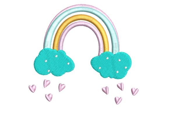 Download Sweet Pastel Rainbow and Clouds with Hearts Embroidery Design - Premium Resources